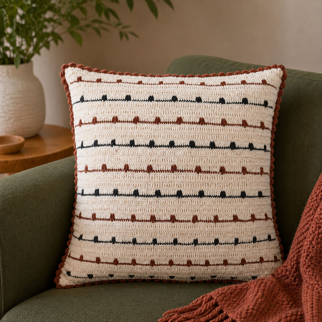 Contemporary Crochet Sofa Cushion Cover